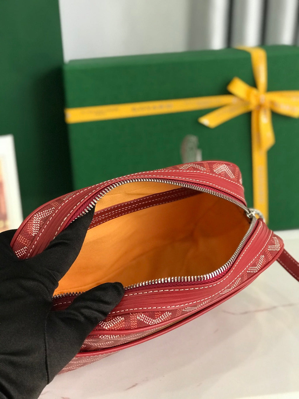 Goyard Cap-Vert Camera Bag Red Calfskin Canvas 290856