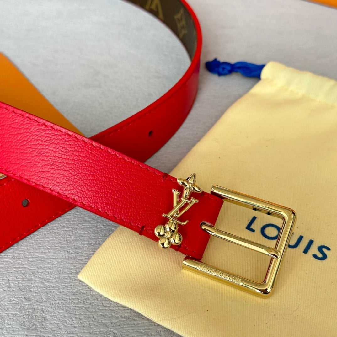 LV BLOOM 30MM BELT IN ROSE RED CALFSKIN GOLD HARDWARE