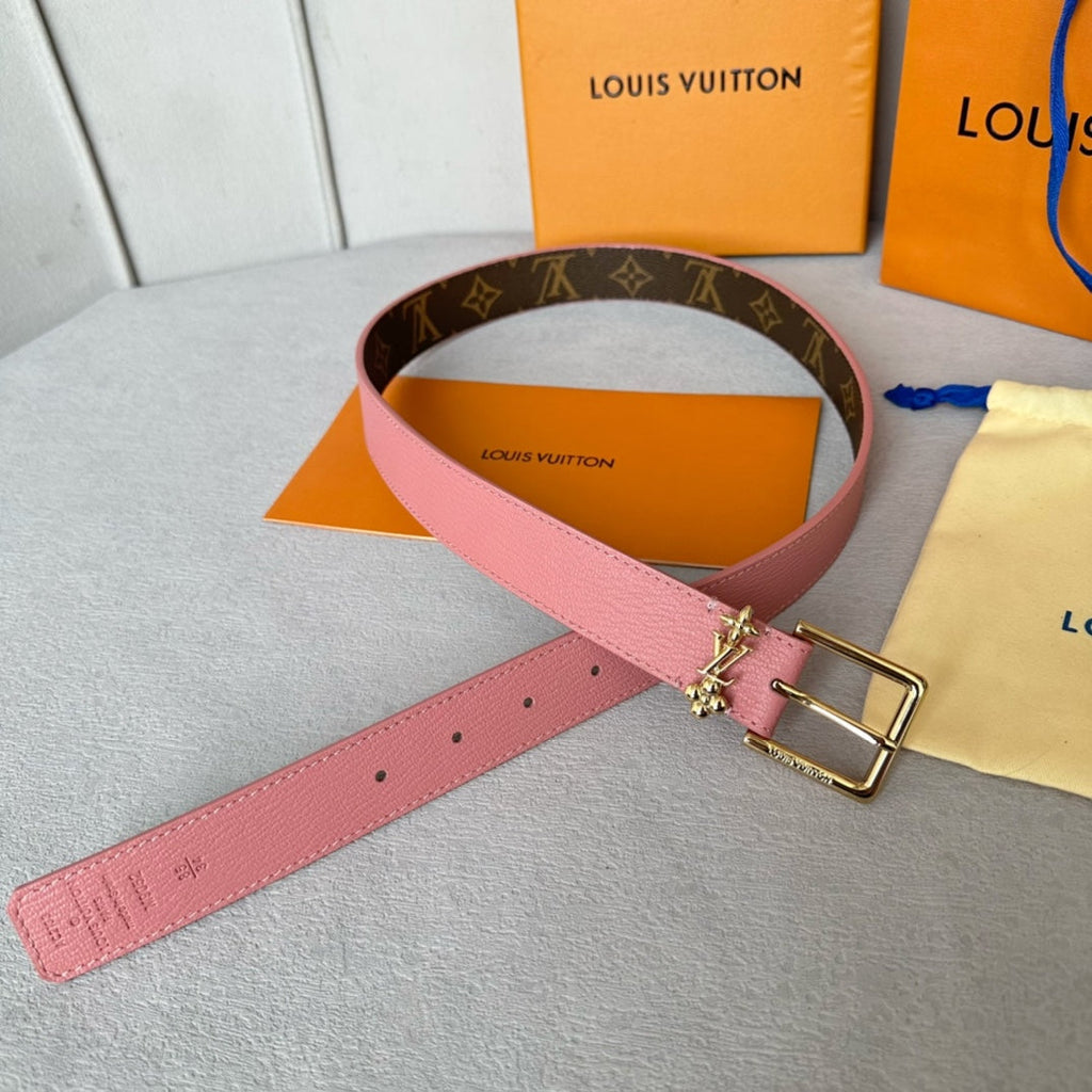LV BLOOM 30MM BELT IN BLUSH PINK CALFSKIN GOLD HARDWARE