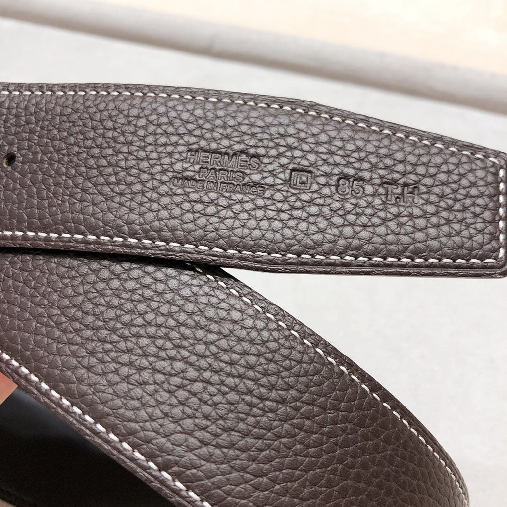 HM H D'ANCRE BELT BUCKLE & REVERSIBLE BLACK AND CHOCOLATE BROWN LEATHER STRAP 38 MM GOLD HARDWARE