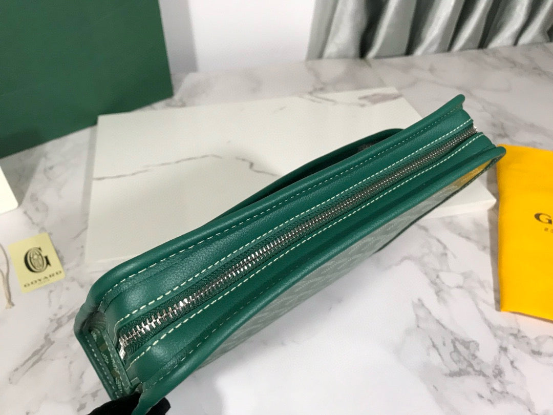 Goyard Jouvence Toiletry Bag Green PVC Fabric With Cowhide