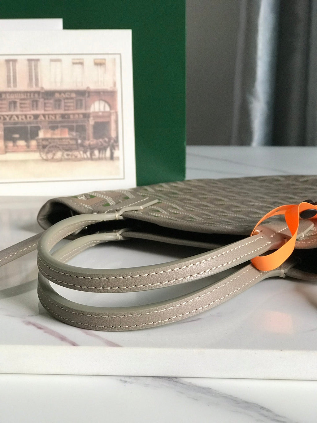POITIERS CLAIRE-VOIE BAG 24 IN GREY MIX GREEN GOYARDINE CANVAS AND CALFSKIN
