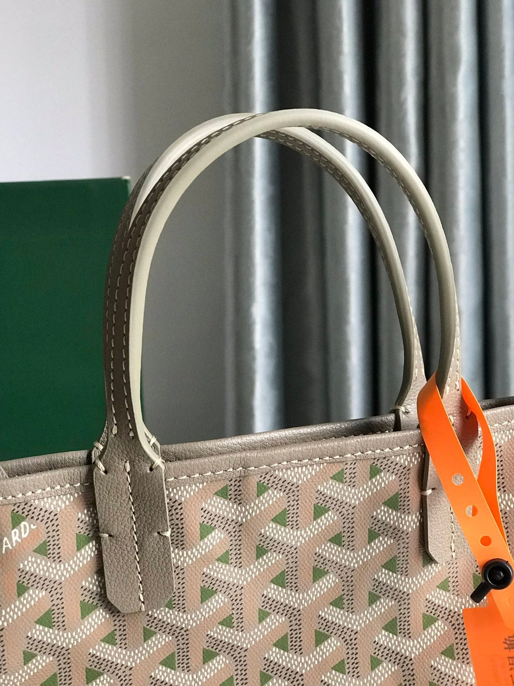 POITIERS CLAIRE-VOIE BAG 24 IN GREY MIX GREEN GOYARDINE CANVAS AND CALFSKIN