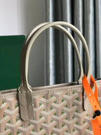 POITIERS CLAIRE-VOIE BAG 24 IN GREY MIX GREEN GOYARDINE CANVAS AND CALFSKIN