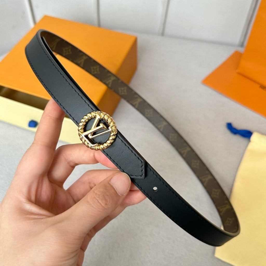 LV S-LOCK BELT 20 MM IN BLACK CALFSKIN AND CIRCLE GOLD HARDWARE