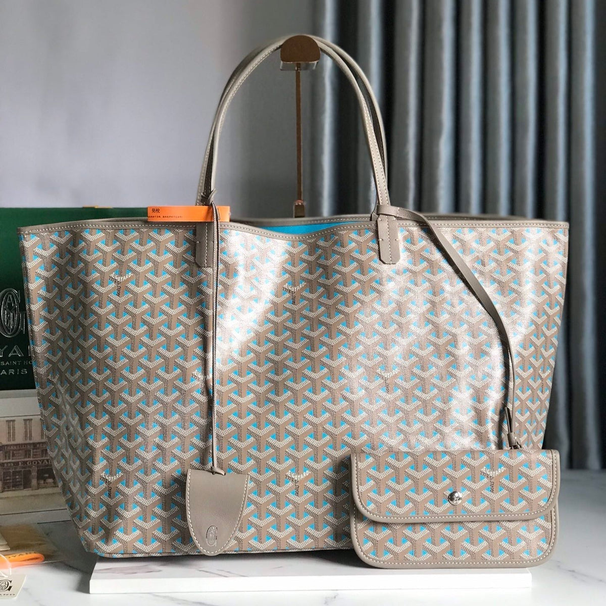 SAINT LOUIS GM 40 IN GREY MIX BLUE GOYARDINE CANVAS AND CALFSKIN