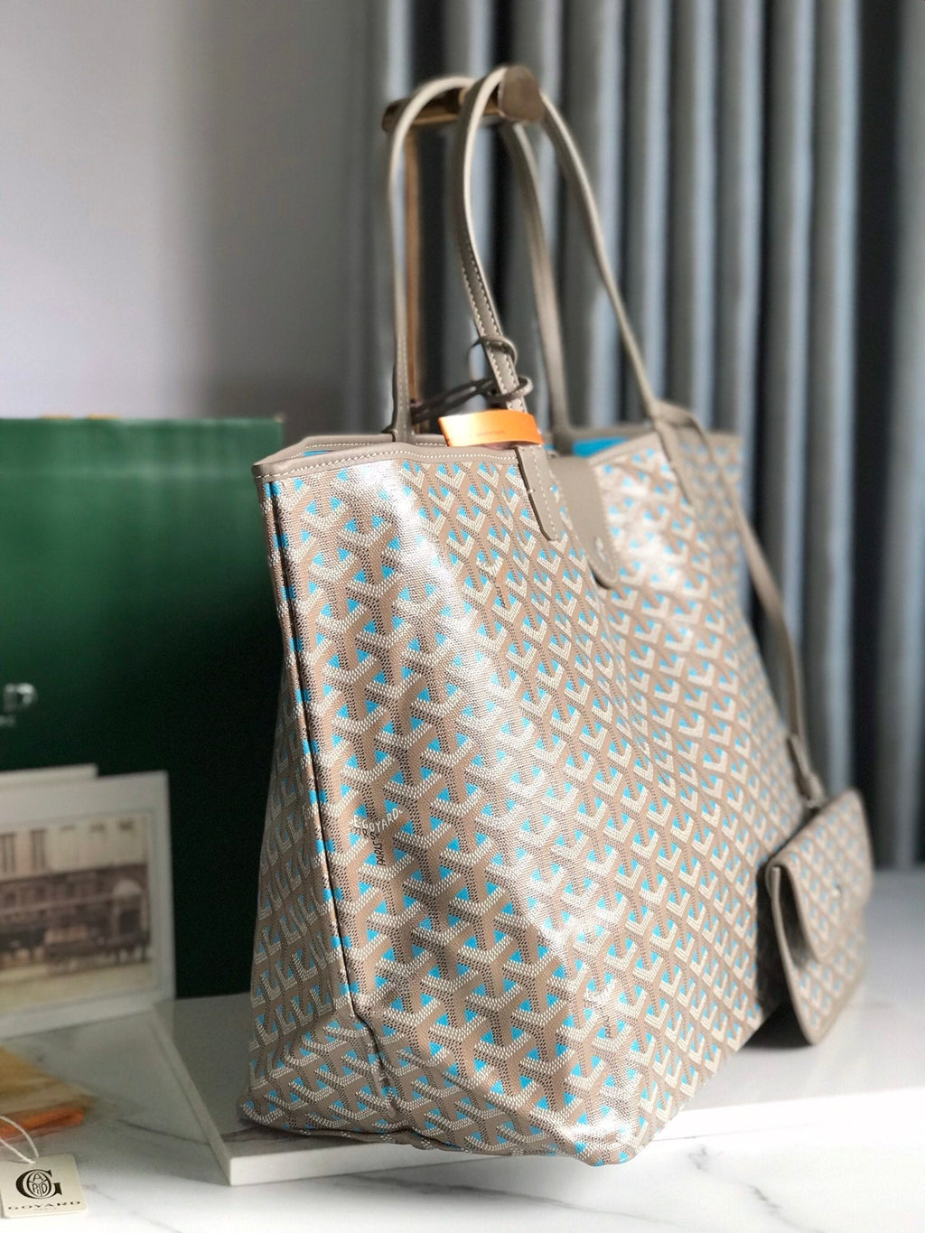 SAINT LOUIS GM 40 IN GREY MIX BLUE GOYARDINE CANVAS AND CALFSKIN