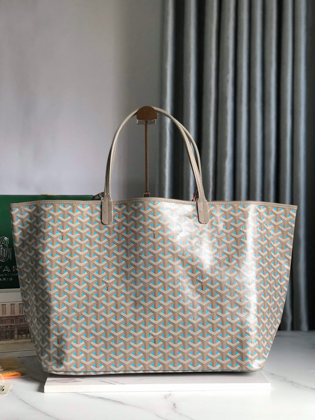 SAINT LOUIS GM 40 IN GREY MIX BLUE GOYARDINE CANVAS AND CALFSKIN