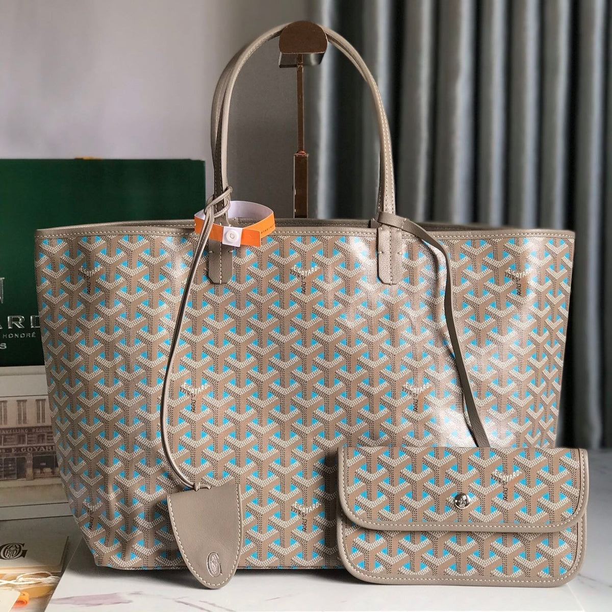 SAINT LOUIS PM 34 IN GREY MIX BLUE GOYARDINE CANVAS AND CALFSKIN