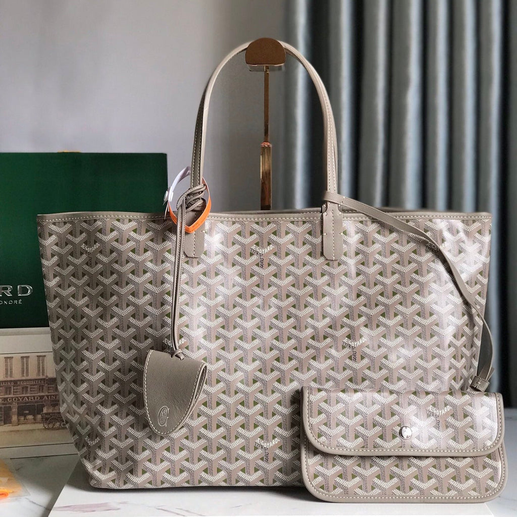 SAINT LOUIS PM 34 IN GREY MIX GREEN GOYARDINE CANVAS AND CALFSKIN