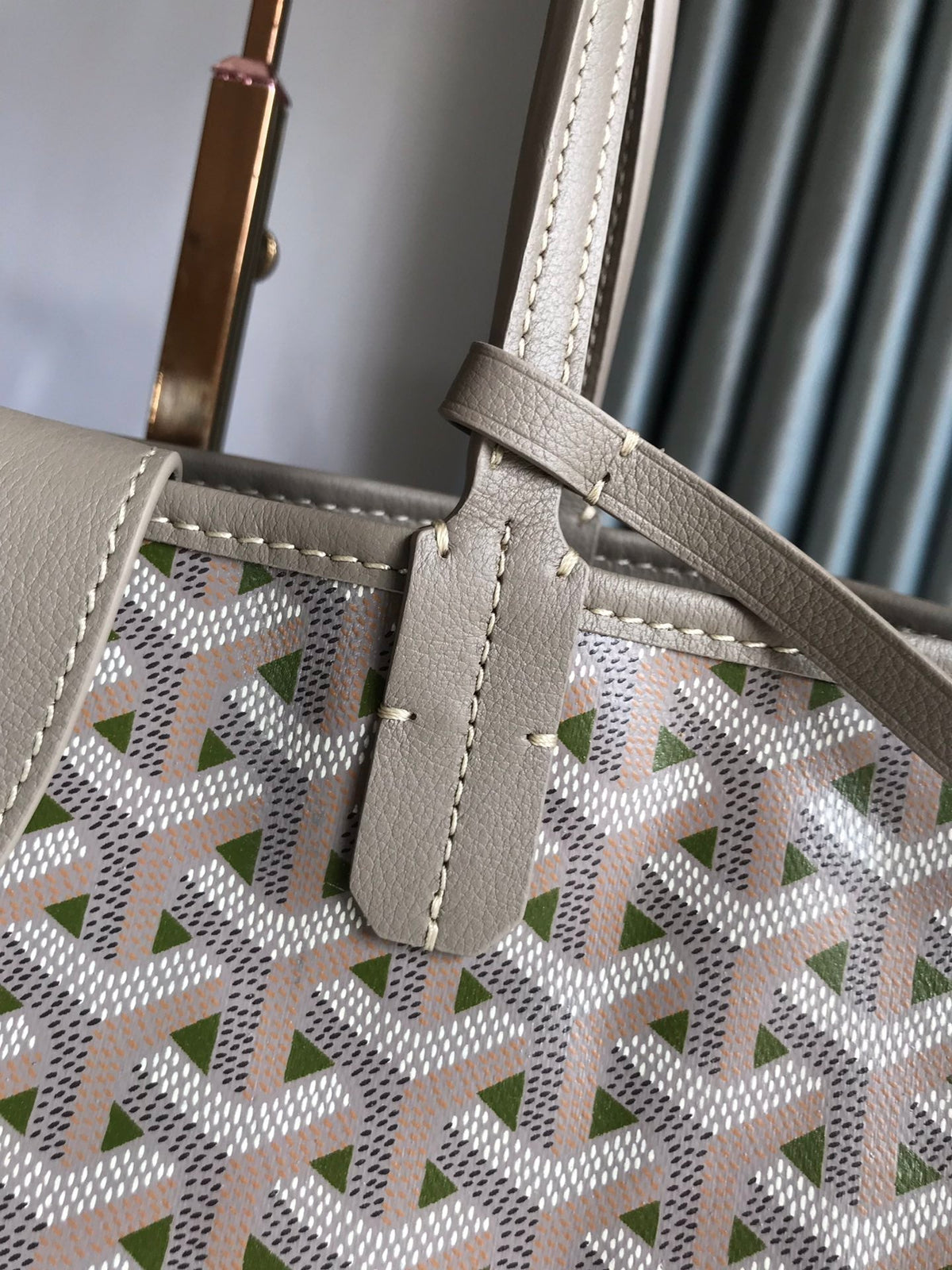 SAINT LOUIS PM 34 IN GREY MIX GREEN GOYARDINE CANVAS AND CALFSKIN