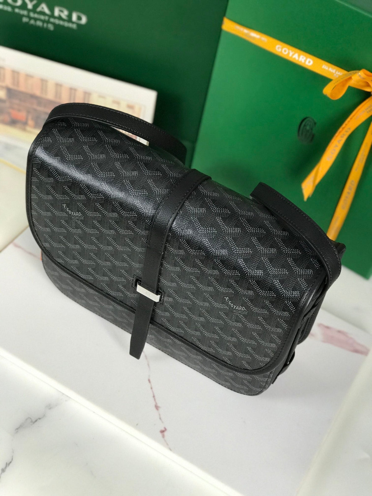 BELVEDERE MM BAG 28 IN BLACK GOYARDINE CANVAS AND CALFSKIN