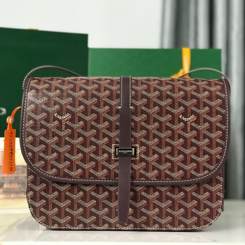 BELVEDERE MM BAG 28 IN BROWN GOYARDINE CANVAS AND CALFSKIN