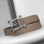 HM REVERSIBLE BLACK AND CAMEL BROWN LEATHER STRAP 32 MM SILVER HARDWARE