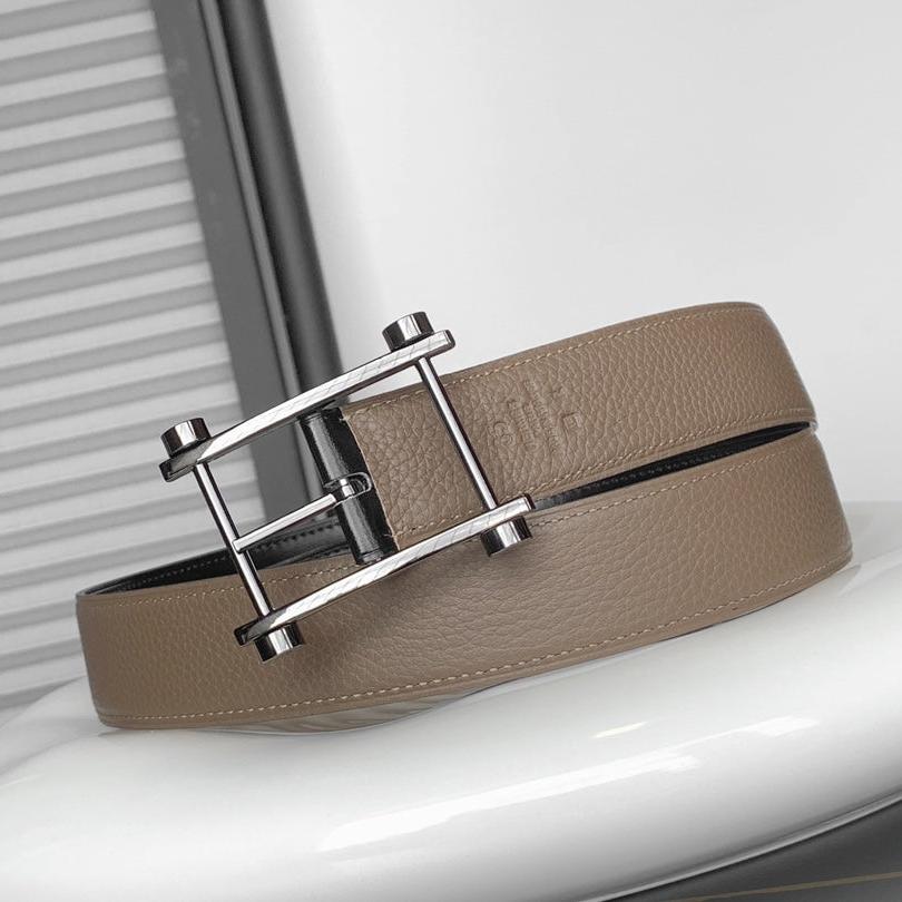 HM REVERSIBLE BLACK AND CAMEL BROWN LEATHER STRAP 32 MM SILVER HARDWARE