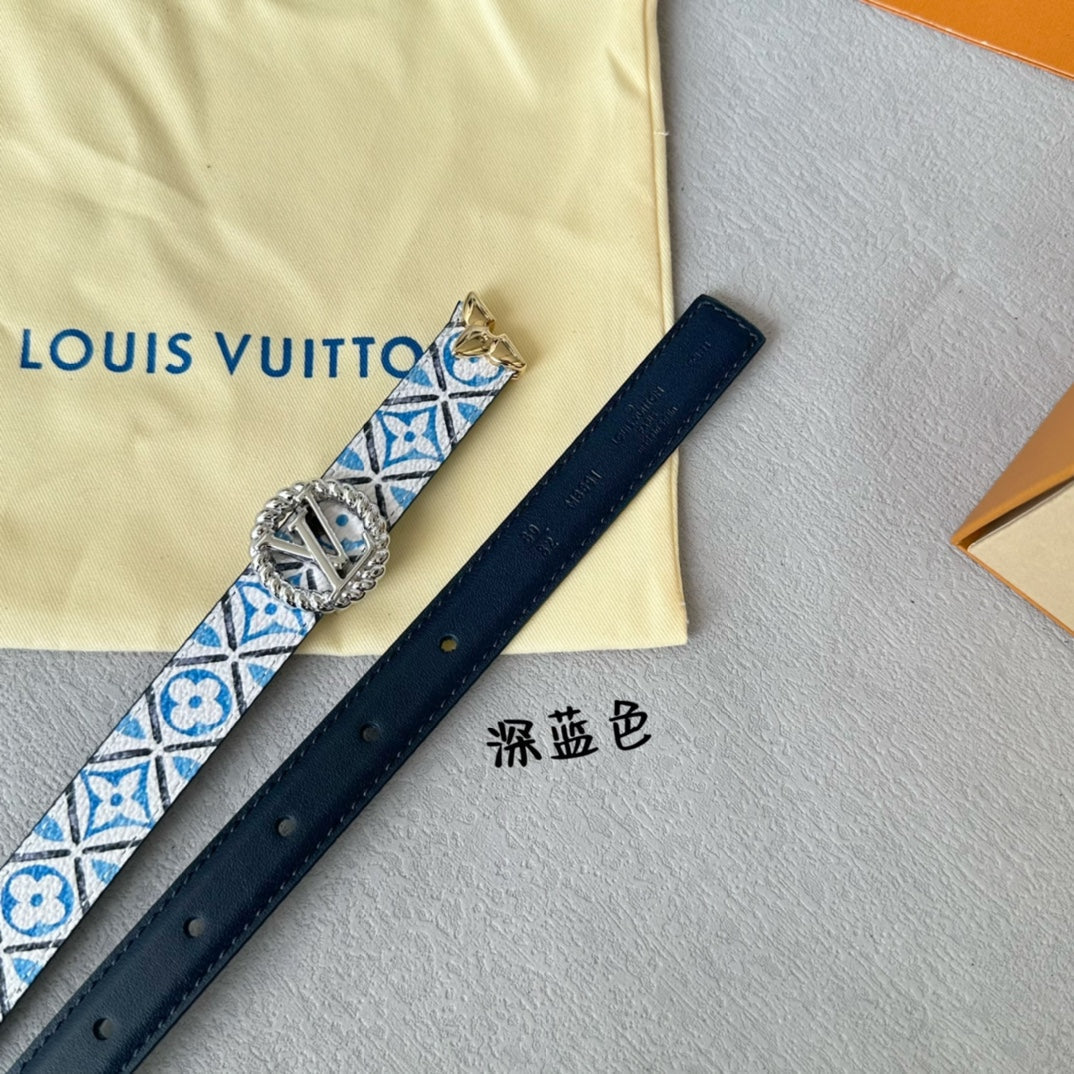 PRETTY LV 20MM REVERSIBLE BELT WHITE AND BLUE CALFSKIN SILVER MIX GOLD HARDWARE