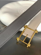 HM REVERSIBLE BLACK AND BLACK AND KHAKI BROWN LEATHER STRAP 32 MM GOLD HARDWARE