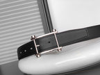 HM REVERSIBLE BLACK LEATHER STRAP 32 MM SILVER HARDWARE