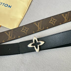LV  MINI FLOWERGRAM 30MM REVERSIBLE BELT IN BLACK CALFSKIN SILVER HARDWARE