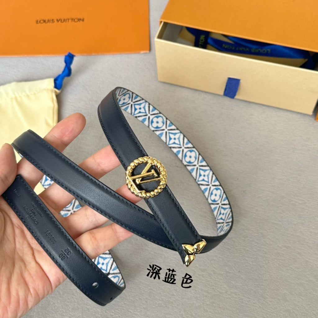 PRETTY LV 20MM REVERSIBLE BELT WHITE AND BLUE CALFSKIN GOLD HARDWARE