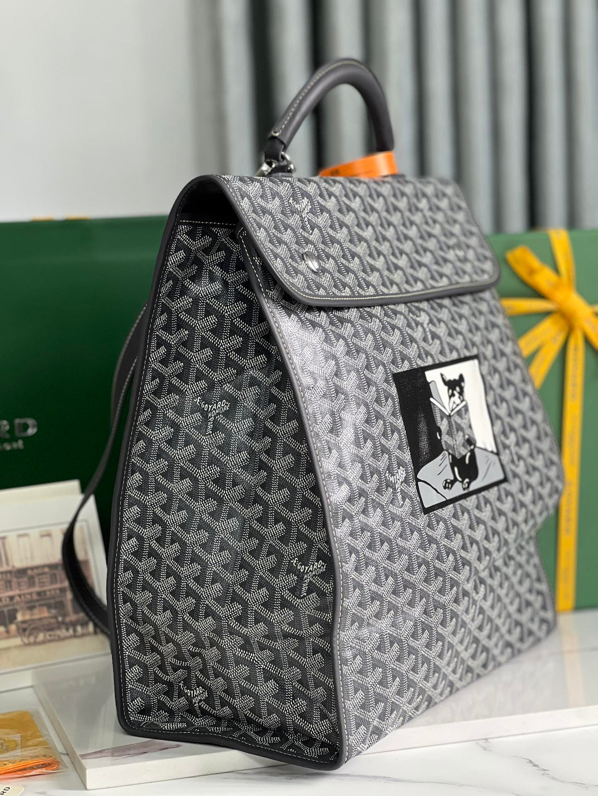SAINT LÉGER BACKPACK 35 IN BLACK GOYARDINE CANVAS AND CALFSKIN WITH CARTOON PATCH