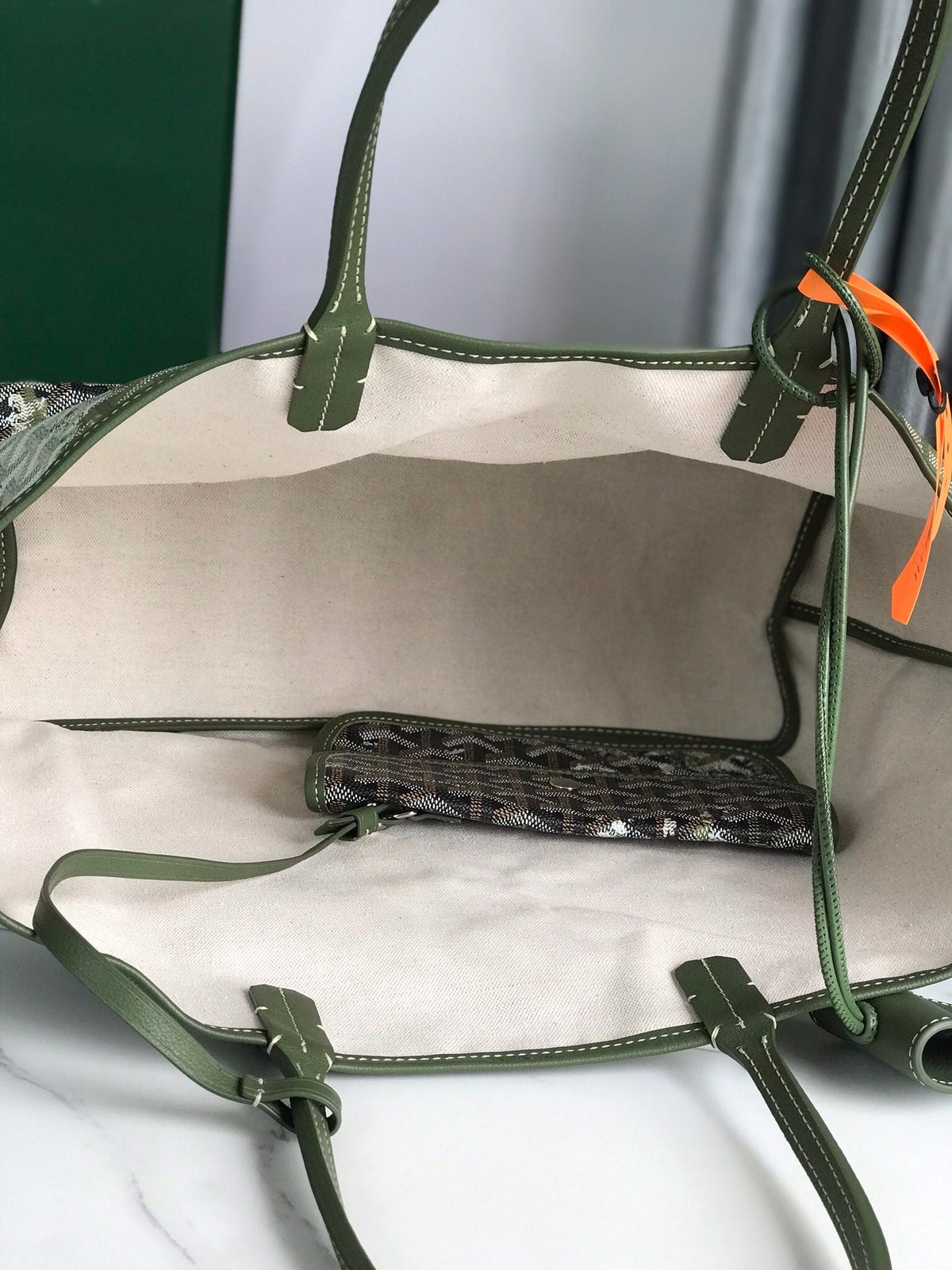 SAINT LOUIS PM BAG 34 IN GREEN MIX BLACK GOYARDINE CANVAS