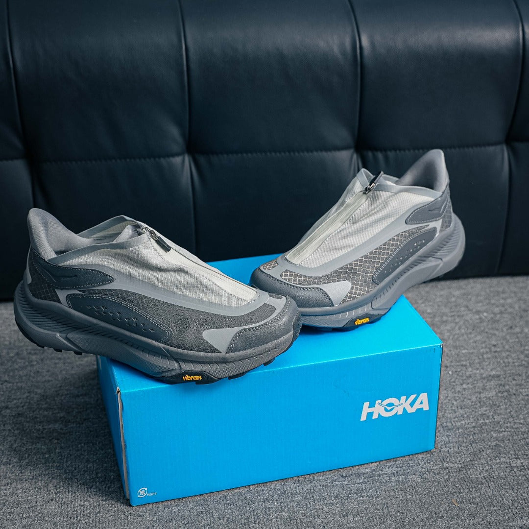 HOKA "Cool Grey" Zip-Up Trail Sneakers
