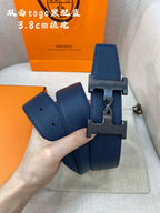 HM H BELT BUCKLE & REVERSIBLE NAVY BLUE STRAP 38MM BLACK HARDWARE