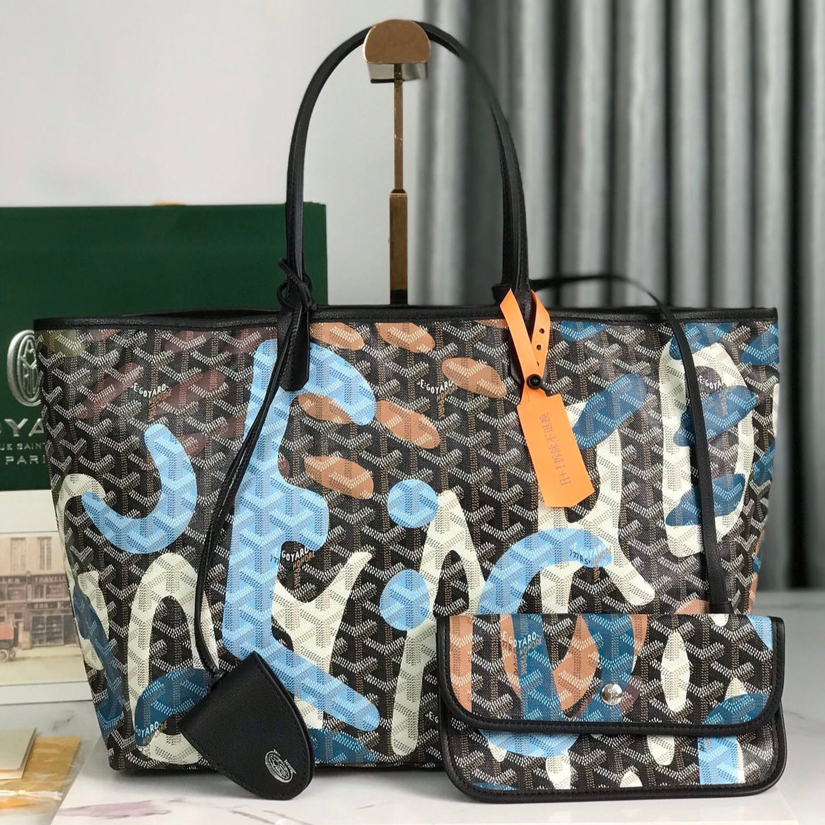 SAINT LOUIS PM BAG 34 IN BLUE LETTRES CAMOUFLAGE GOYARDINE CANVAS