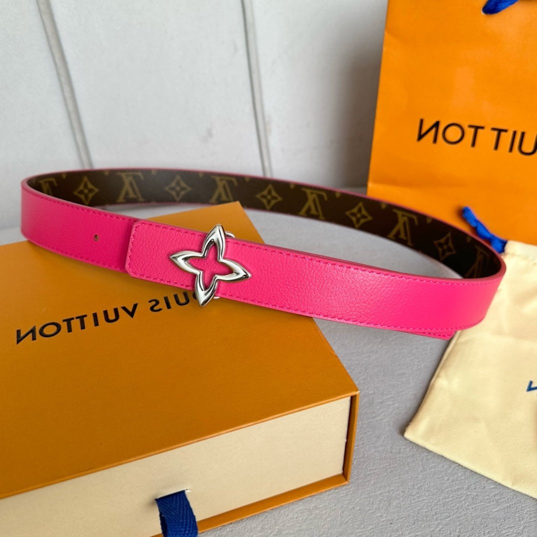 LV  MINI FLOWERGRAM 30MM REVERSIBLE BELT IN BRIGHT PINK CALFSKIN SILVER HARDWARE