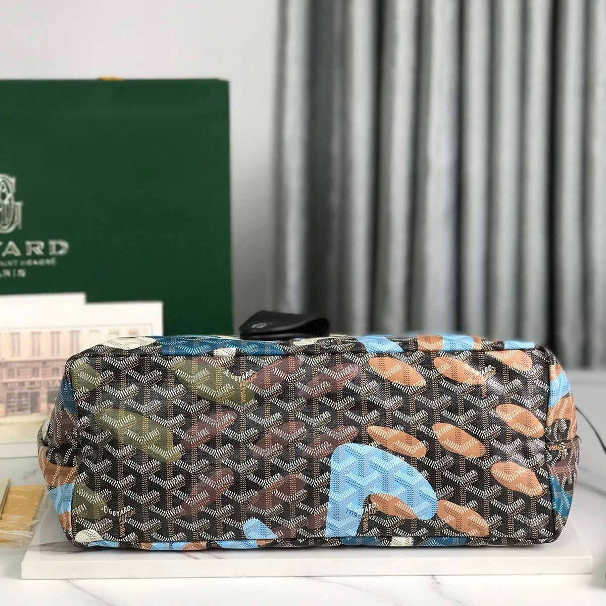 SAINT LOUIS PM BAG 34 IN BLUE LETTRES CAMOUFLAGE GOYARDINE CANVAS