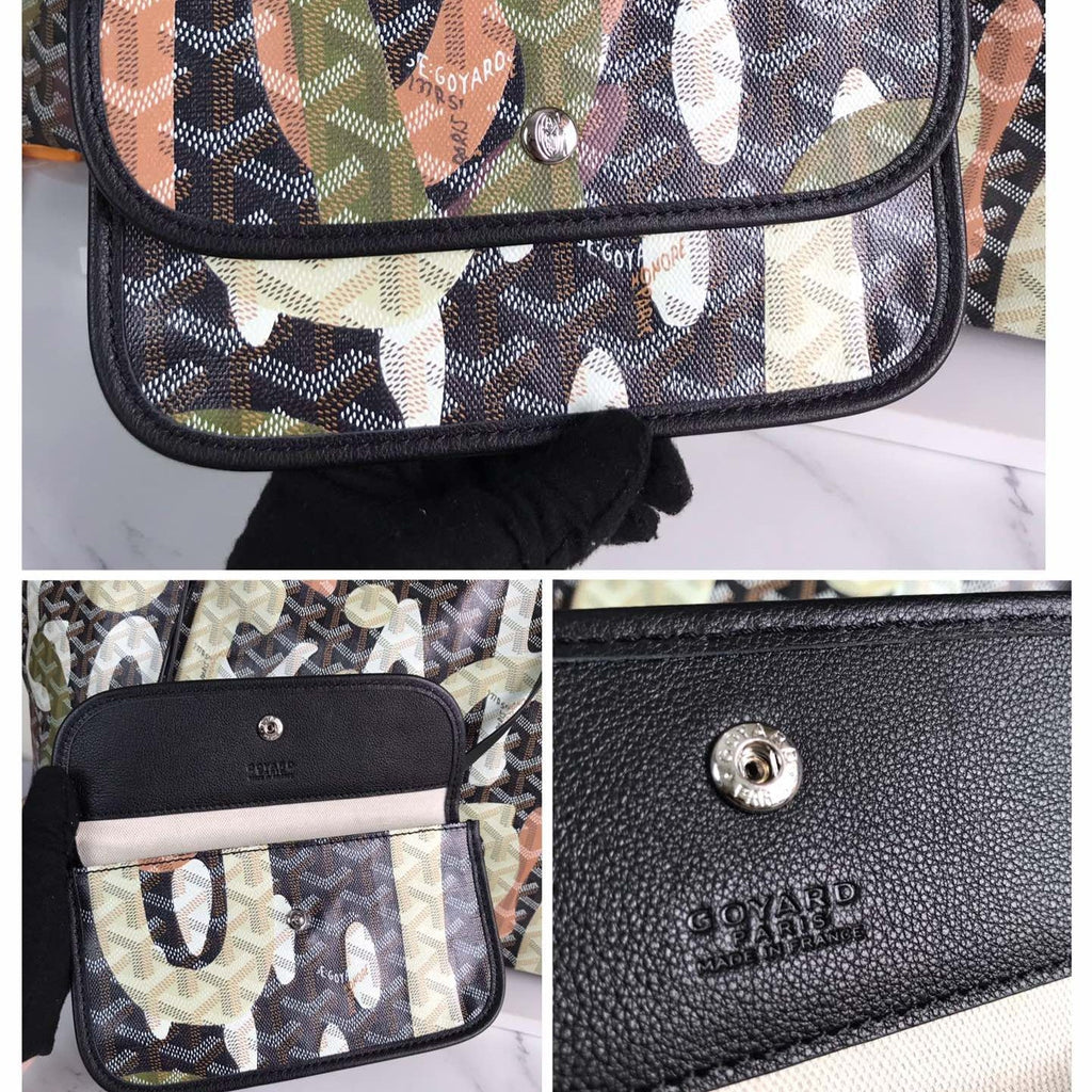 SAINT LOUIS GM BAG 40 IN GREEN LETTRES CAMOUFLAGE GOYARDINE CANVAS
