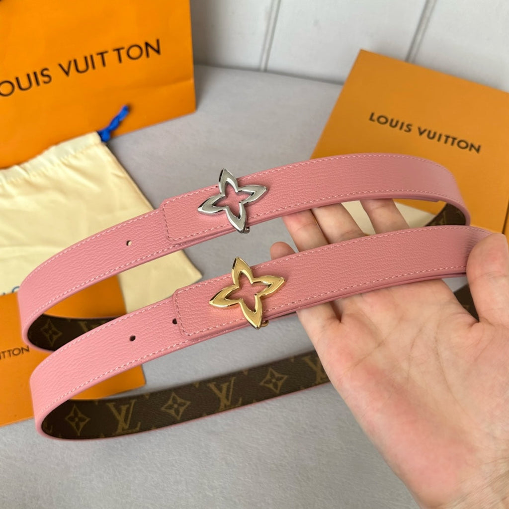 LV  MINI FLOWERGRAM 30MM REVERSIBLE BELT IN BLUSH PINK CALFSKIN SILVER HARDWARE