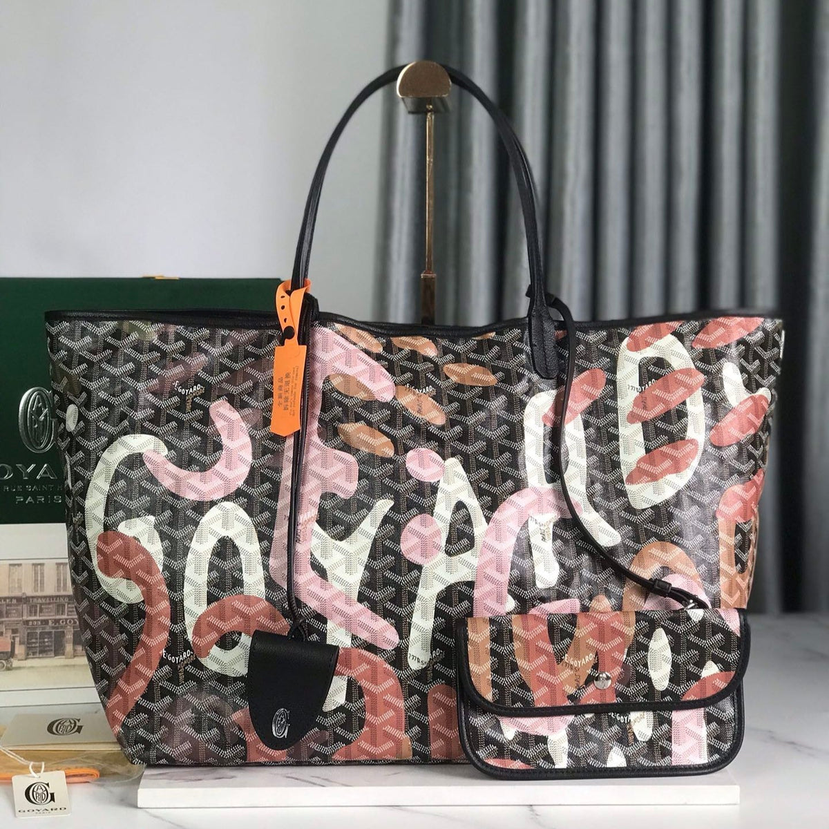 SAINT LOUIS GM BAG 40 IN PINK LETTRES CAMOUFLAGE GOYARDINE CANVAS