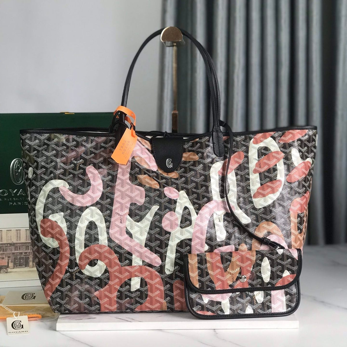 SAINT LOUIS GM BAG 40 IN PINK LETTRES CAMOUFLAGE GOYARDINE CANVAS