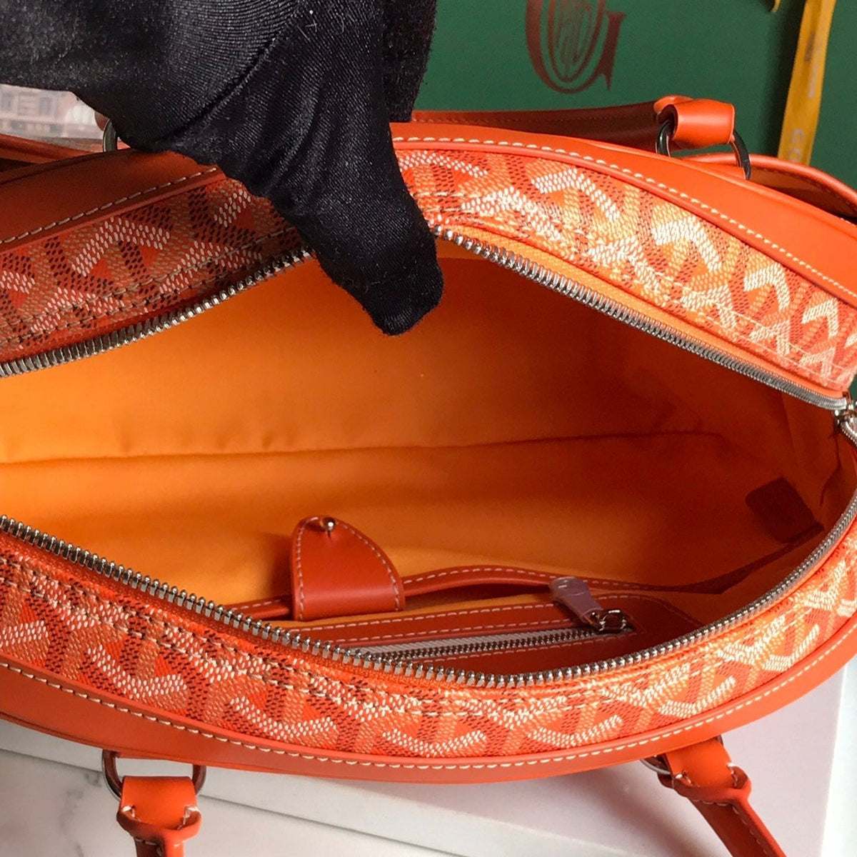 SAINT JEANNE BAG 35 IN RED ORANGE GOYARDINE CANVAS AND CALFSKIN
