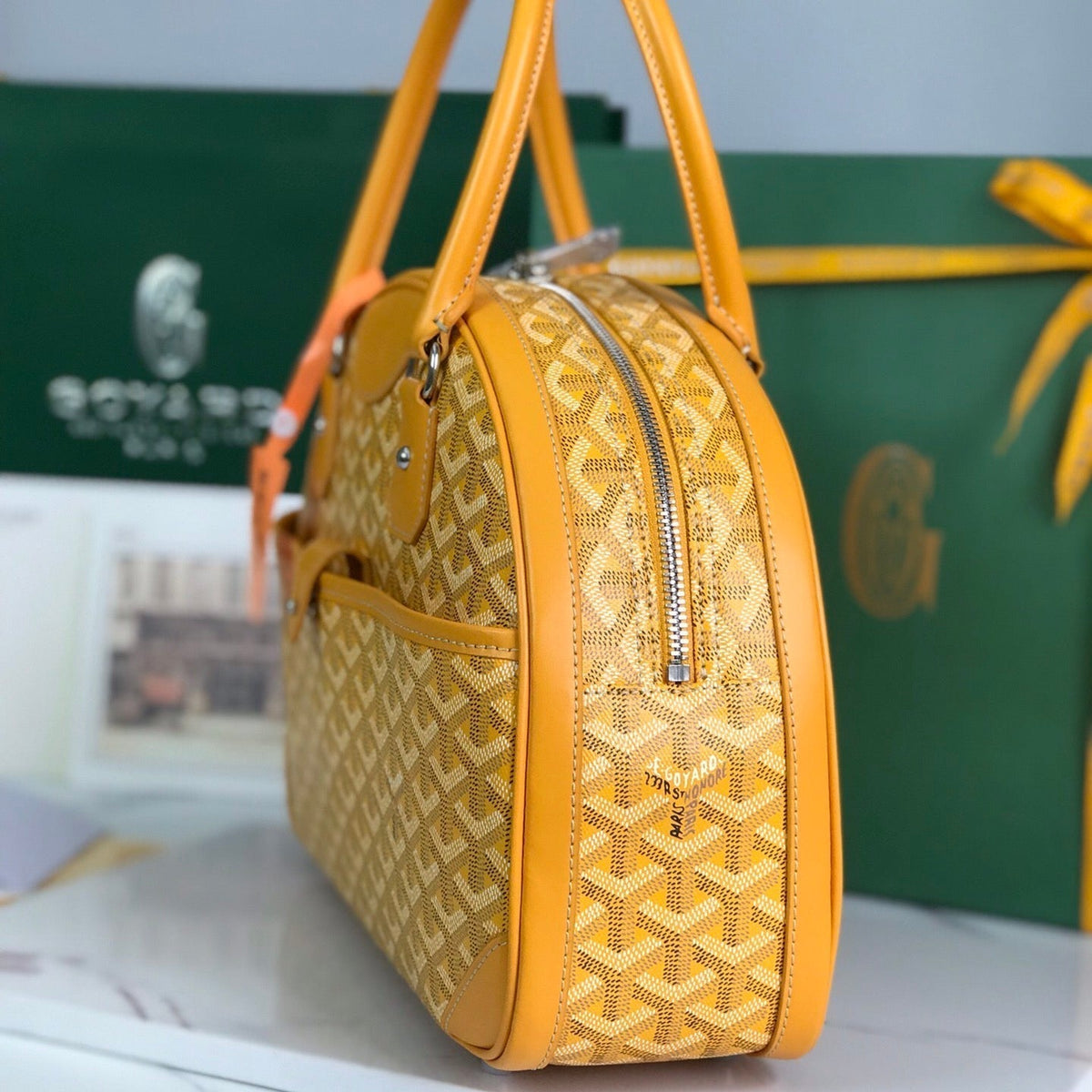 SAINT JEANNE BAG 35 IN YELLOW GOYARDINE CANVAS AND CALFSKIN