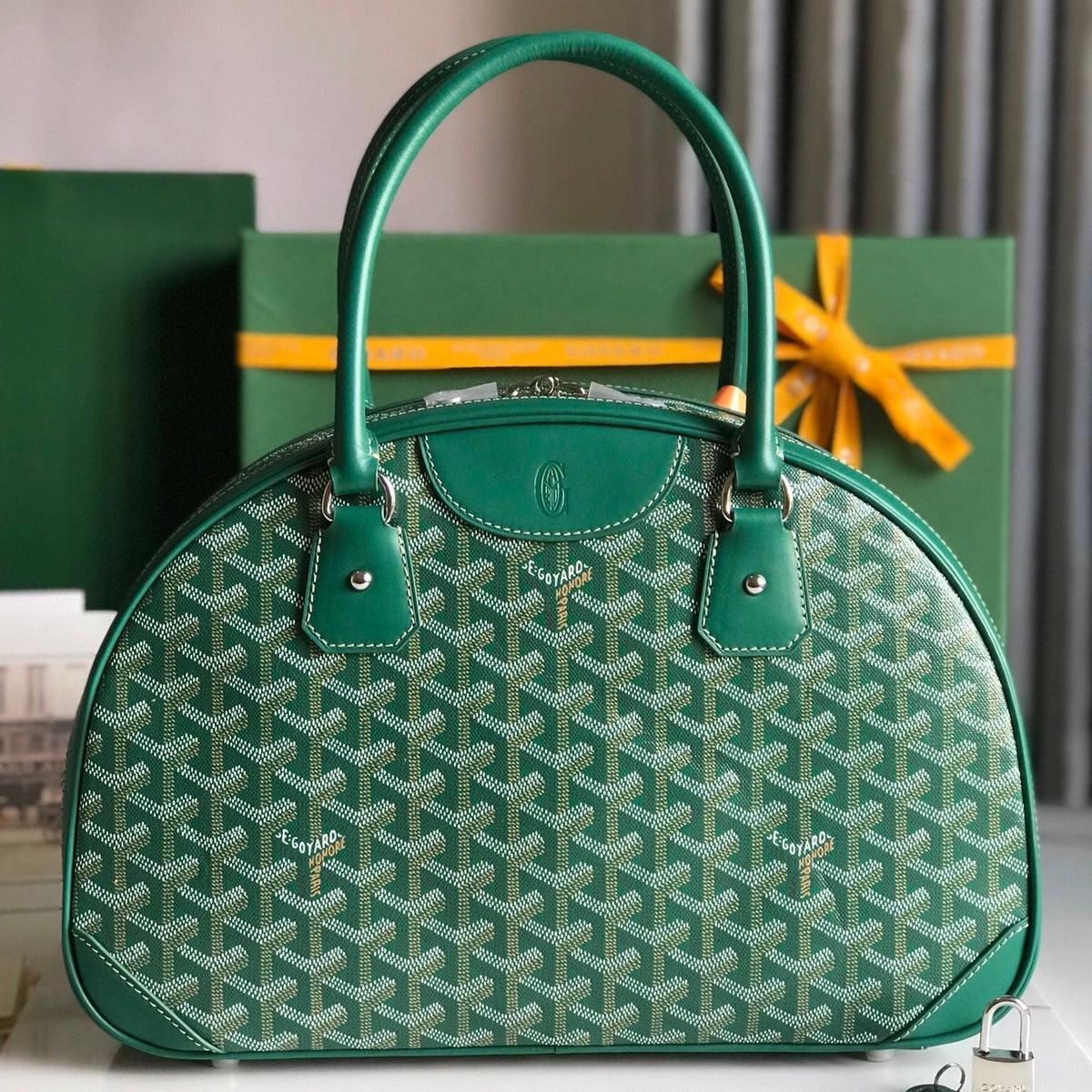 SAINT JEANNE BAG 35 IN GREEN GOYARDINE CANVAS AND CALFSKIN