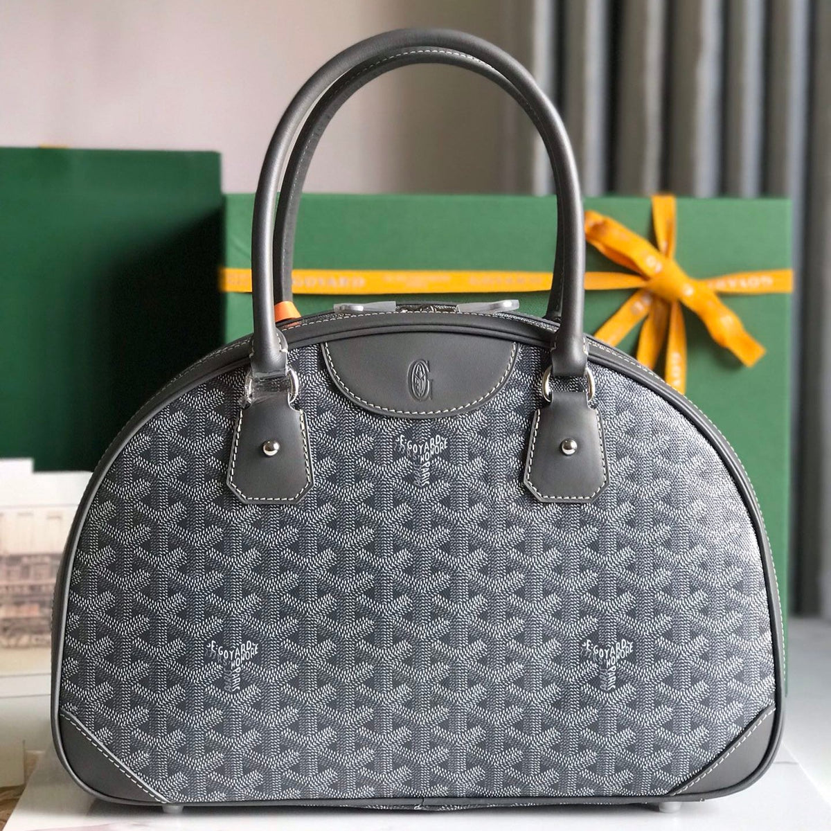 SAINT JEANNE BAG 35 IN GREY GOYARDINE CANVAS AND CALFSKIN