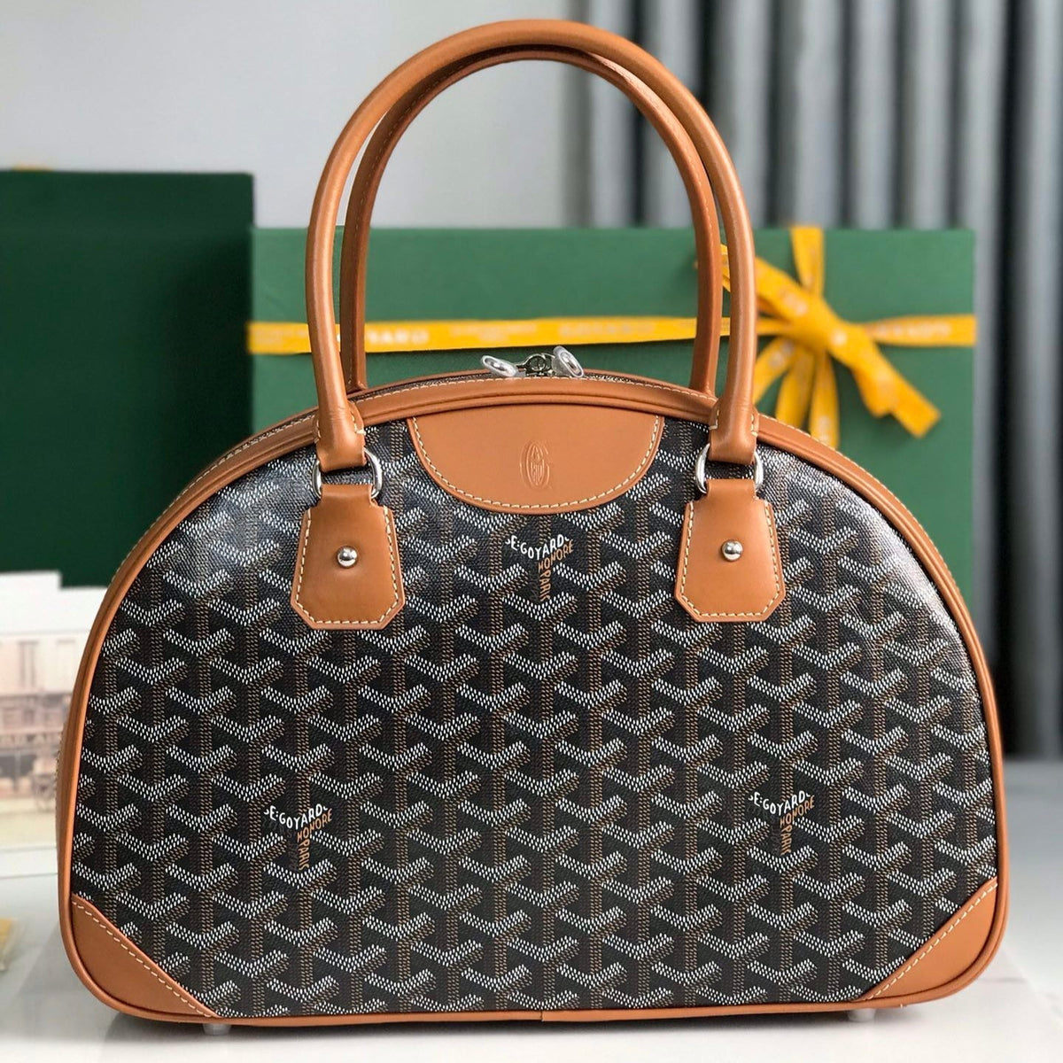 SAINT JEANNE BAG 35 IN BROWN GOYARDINE CANVAS AND CALFSKIN