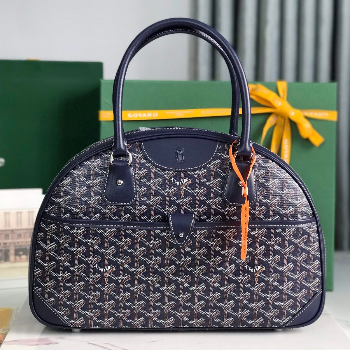 SAINT JEANNE BAG 35 IN OXFORD BLUE GOYARDINE CANVAS AND CALFSKIN