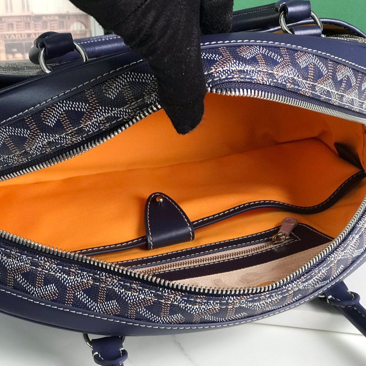 SAINT JEANNE BAG 35 IN OXFORD BLUE GOYARDINE CANVAS AND CALFSKIN