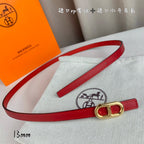 HM MAILLON H BELT BUCKLE & REVERSIBLE CHERRY RED LEATHER STRAP 13 MM GOLD HARDWARE