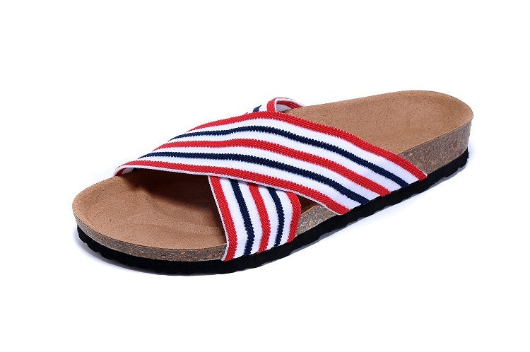 Birkenstock Siena Sandal Red, White & Navy Striped Textile