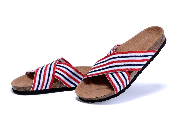 Birkenstock Siena Sandal Red, White & Navy Striped Textile