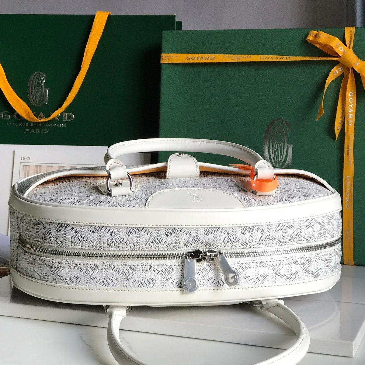 SAINT JEANNE BAG 35 IN WHITE GOYARDINE CANVAS AND CALFSKIN
