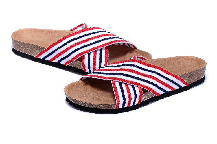 Birkenstock Siena Sandal Red, White & Navy Striped Textile