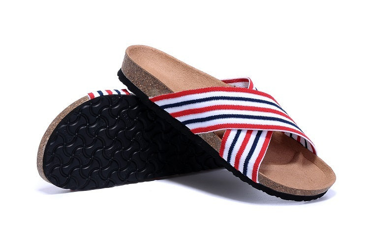 Birkenstock Siena Sandal Red, White & Navy Striped Textile