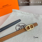 HM MAILLON H BELT BUCKLE & REVERSIBLE CIDER ORANGE LEATHER STRAP 13 MM GOLDEN HARDWARE