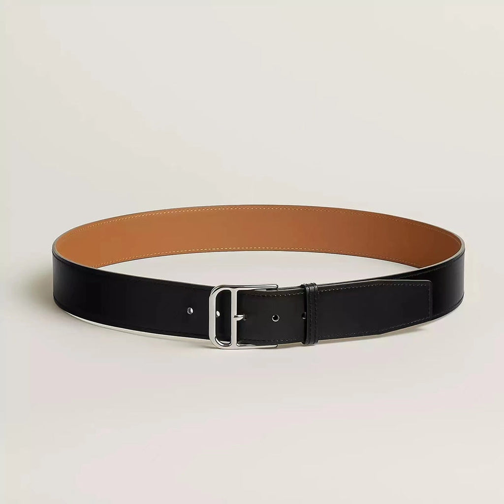 HM ROMAIN 35MM BELT BLACK LEATHER SILVER HARDWARE